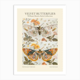 Velvet Butterflies Collection Textile Butterflies William Morris Style 2 Art Print