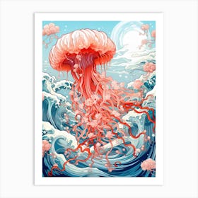 Jellyfish Animal Drawing In The Style Of Ukiyo E 2 Art Print