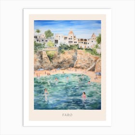 Swimming In Faro Portugal Watercolour Poster Art Print