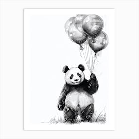 Giant Panda Holding Balloons Ink Illustration 3 Art Print