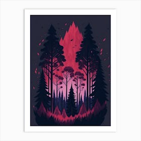 A Fantasy Forest At Night In Red Theme 43 Art Print