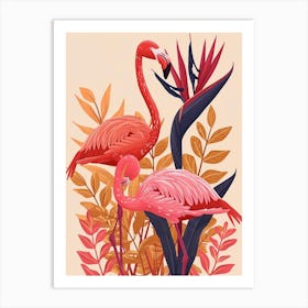 Andean Flamingo And Bird Of Paradise Minimalist Illustration 2 Art Print