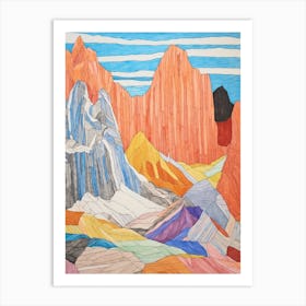 Vinson Massif Antarctica 2 Colourful Mountain Illustration Art Print