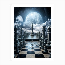 Chess Board With Moon 1 Art Print