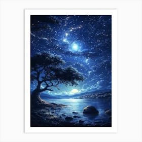 Tree In The Night Sky Art Print