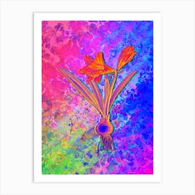 Hippeastrum Botanical in Acid Neon Pink Green and Blue Art Print