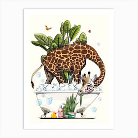 Giraffe Eating In The Bath Art Print