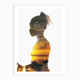 Silhouette Of A Woman At Sunset Art Print