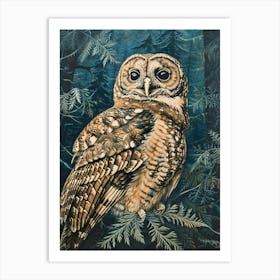 Spotted Owl Relief Illustration 1 Art Print