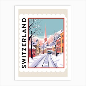 Retro Winter Stamp Poster Zurich Switzerland 3 Art Print