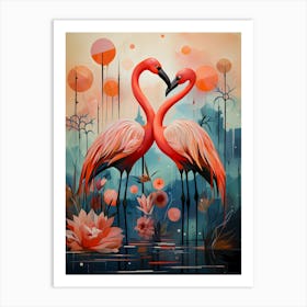 Flamingos In Love Art Print