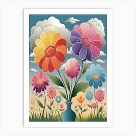 Colorful Flowers In A Vase Art Print