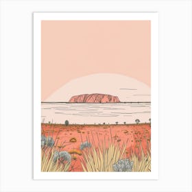 Ayers Rock Australia Color Line Drawing (3) Art Print