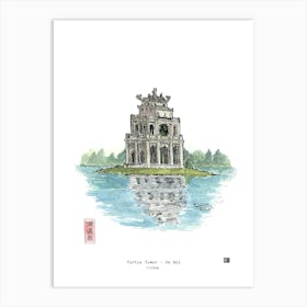 Turtle Tower Hanoi Vietnam Watercolor Illustration Art Print