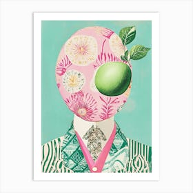 Man With A Green Head - Pink Collage Art Print