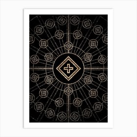 Geometric Glyph Radial Array in Glitter Gold on Black n.0360 Art Print