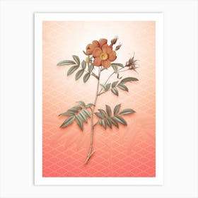 Rosa Redutea Glauca Vintage Botanical in Peach Fuzz Hishi Diamond Pattern n.0120 Art Print
