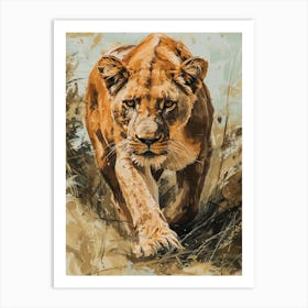 African Lion Lioness On The Prowl Acrylic Painting 3 Art Print