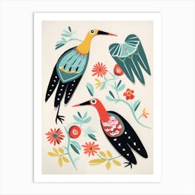 Folk Style Bird Painting Stork 2 Art Print