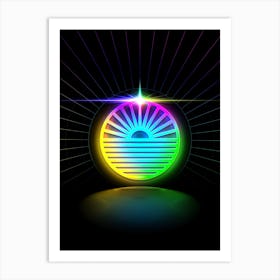 Neon Geometric Glyph in Candy Blue and Pink with Rainbow Sparkle on Black n.0092 Art Print