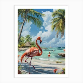 Greater Flamingo Renaissance Island Aruba Tropical Illustration 1 Art Print