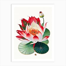 Red Lotus Decoupage 2 Art Print