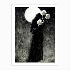 Woman Holding Roses Art Print