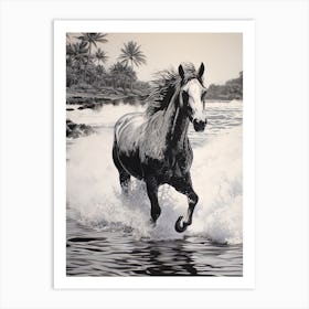 A Horse Oil Painting In Punalu U Beach Hawaii, Usa, Portrait 4 Art Print