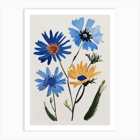 Painted Florals Cornflower 2 Art Print