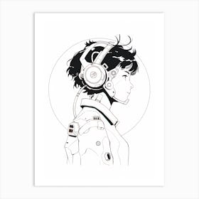 Girl With Headphones Art Print