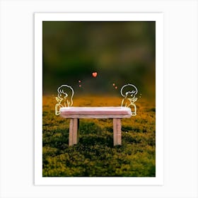 Couple Sitting On A Bench Art Print