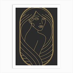 Art Deco Woman 1 Minimalist Black & Gold Art Print