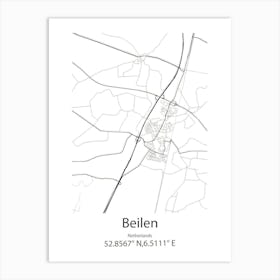 Beilen,Netherlands Minimalist Map Art Print