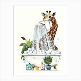 Giraffe In The Shower Art Print