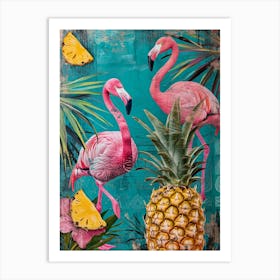 Flamingoes & Pineapple Kitsch Collage 4 Art Print