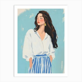 Woman in Blue Gouache Painting Art Print