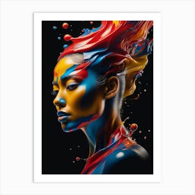 Abstract Colorful Liquid Art with Woman 2 Art Print