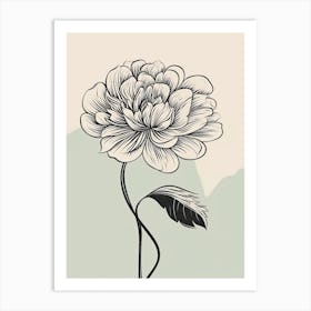 Dahlia Line Art Flowers Illustration Neutral 1 Art Print