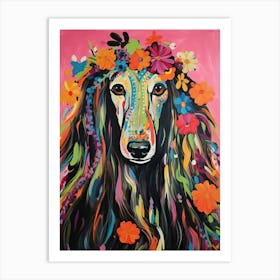 Afghan Hound Portrait With A Flower Crown, Matisse Painting Style 1 Art Print