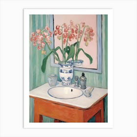 Bathroom Vanity Painting With A Sweet Pea Bouquet 4 Art Print