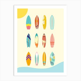 Surfboards Sun And Waves Surfer Art Print