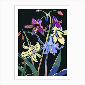 Neon Flowers On Black Bluebell 1 Art Print