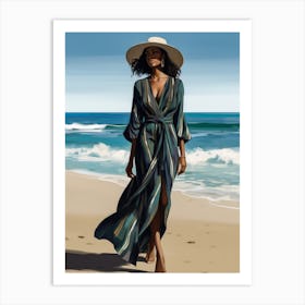 Illustration of an African American woman at the beach 113 Art Print