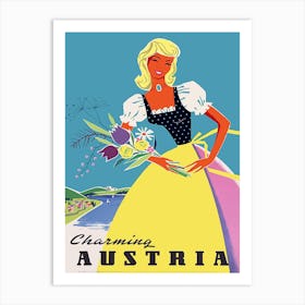 Austria, Young Woman With Flower Bouquet Art Print