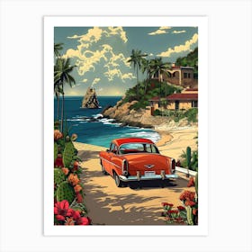 Vintage Car On The Beach Art Print