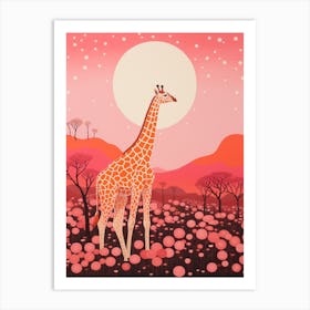 Giraffe With Trees In The Background Pink & Mustard 4 Art Print