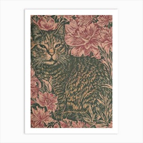 Cat In Flowers Art Print