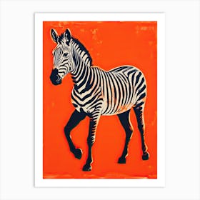 Grevy S Zebra, Woodblock Animal Drawing 3 Art Print