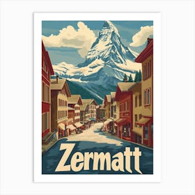 Aihrgdesign A Retro Travel Poster For Zermatt Art Print