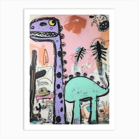 Abstract Pink Blue Graffiti Style Dinosaur Picnic 4 Art Print